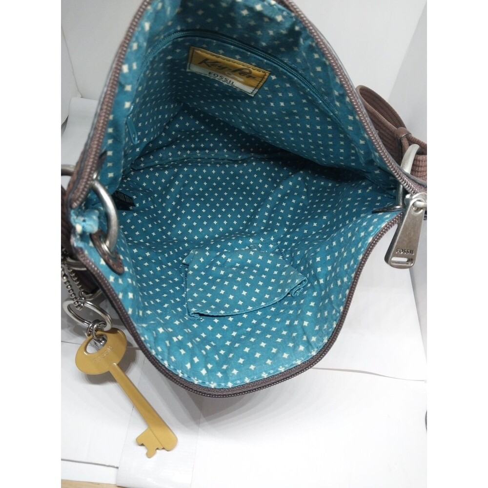 Fossil Key-per Shoulder/Cross Body Purse Adj Strap Coated Canvas 11 x 11.5” - Picture 10 of 11